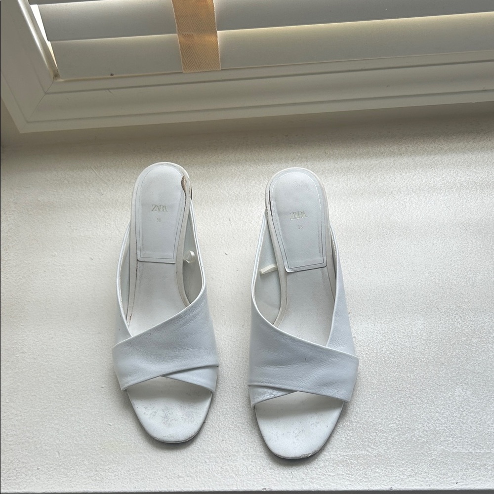 Zara White Leather Sandals for Women